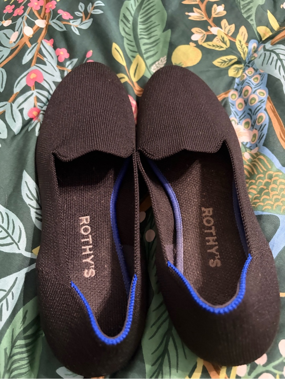 Rothy's Black Knit Flats with Royal Blue Trim